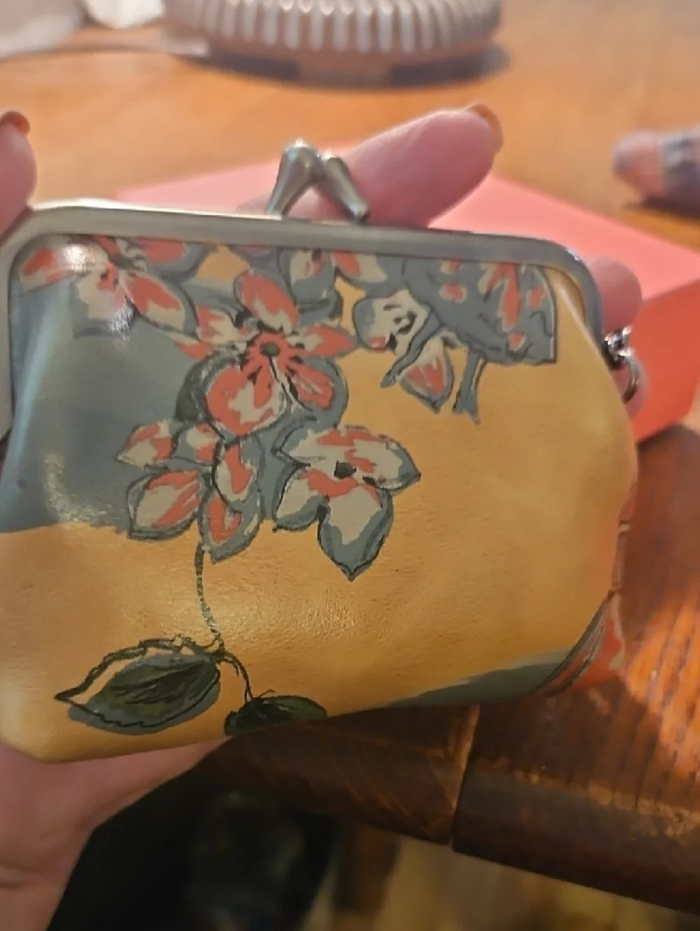 Patricia Nash Coral-Accented Floral Frame Pouch with Keyring - Picture 6 of 7